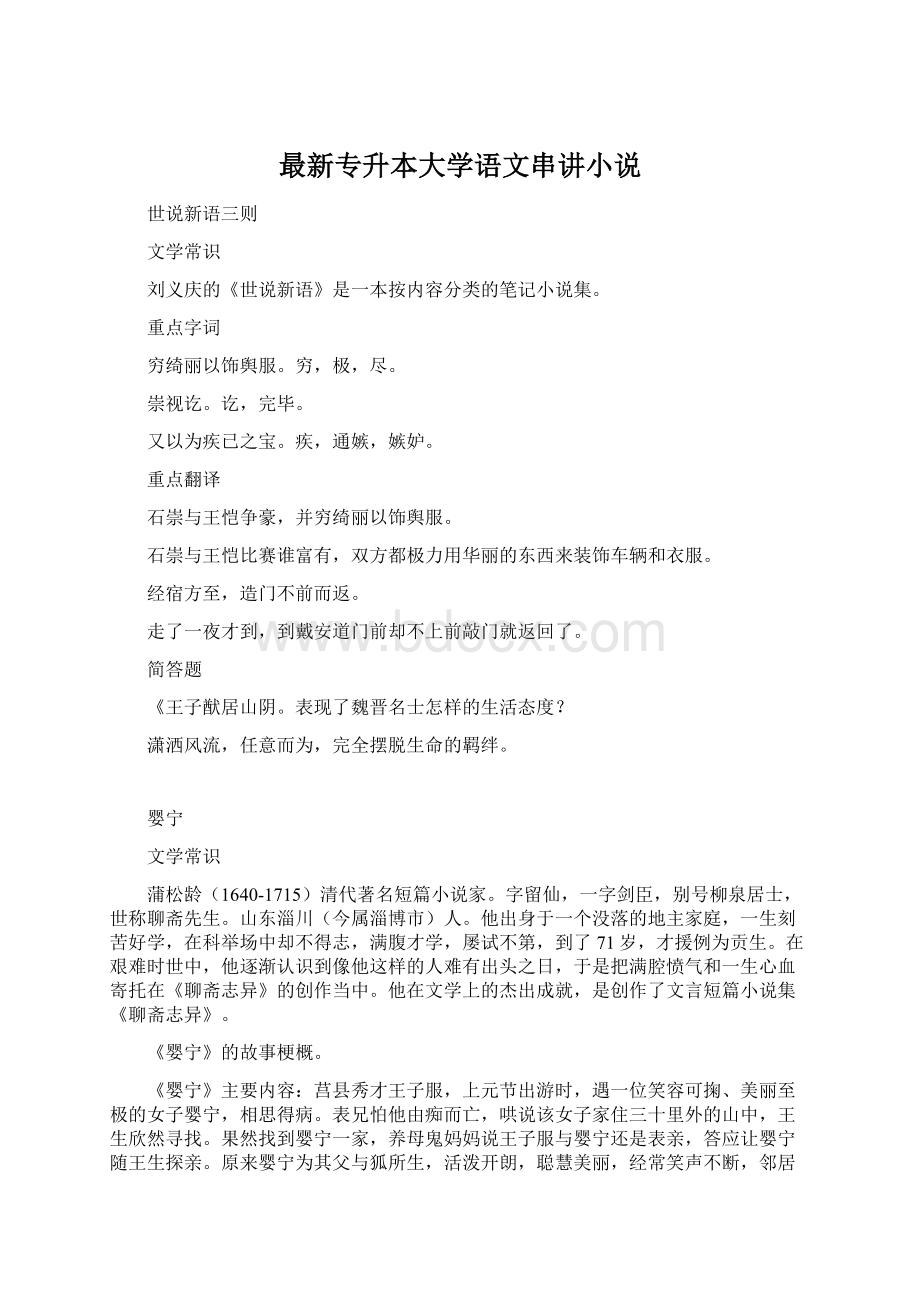 最新专升本大学语文串讲小说.docx