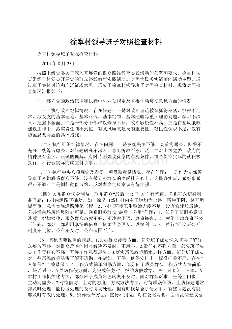 徐掌村领导班子对照检查材料文档格式.docx