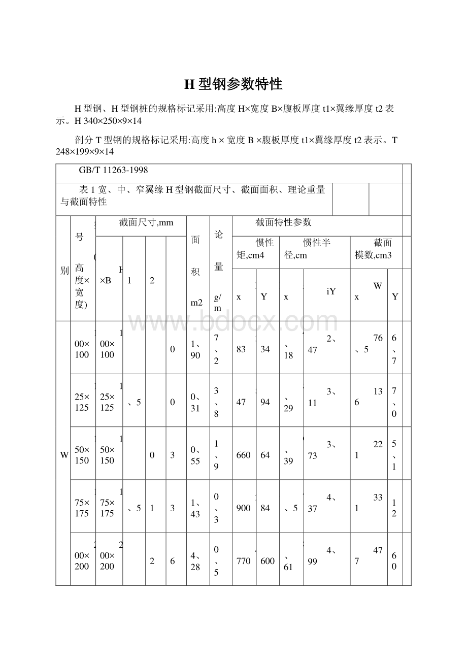 H型钢参数特性.docx