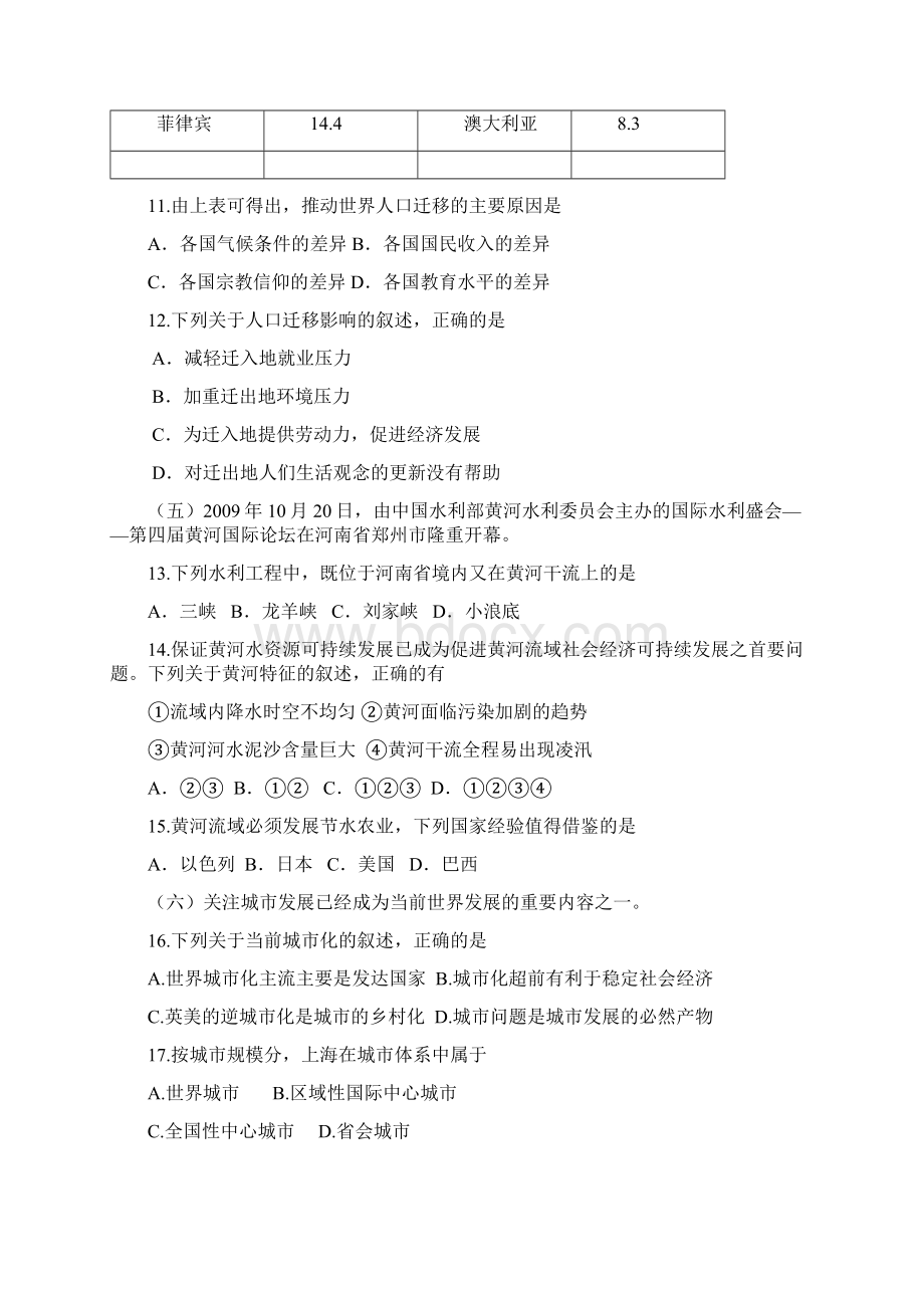 上海卢湾区高三二模地理试题及答案.docx_第3页