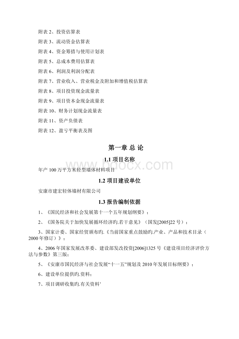 年产100万平方米轻型墙体材料项目可行性研究报告Word文档下载推荐.docx_第2页