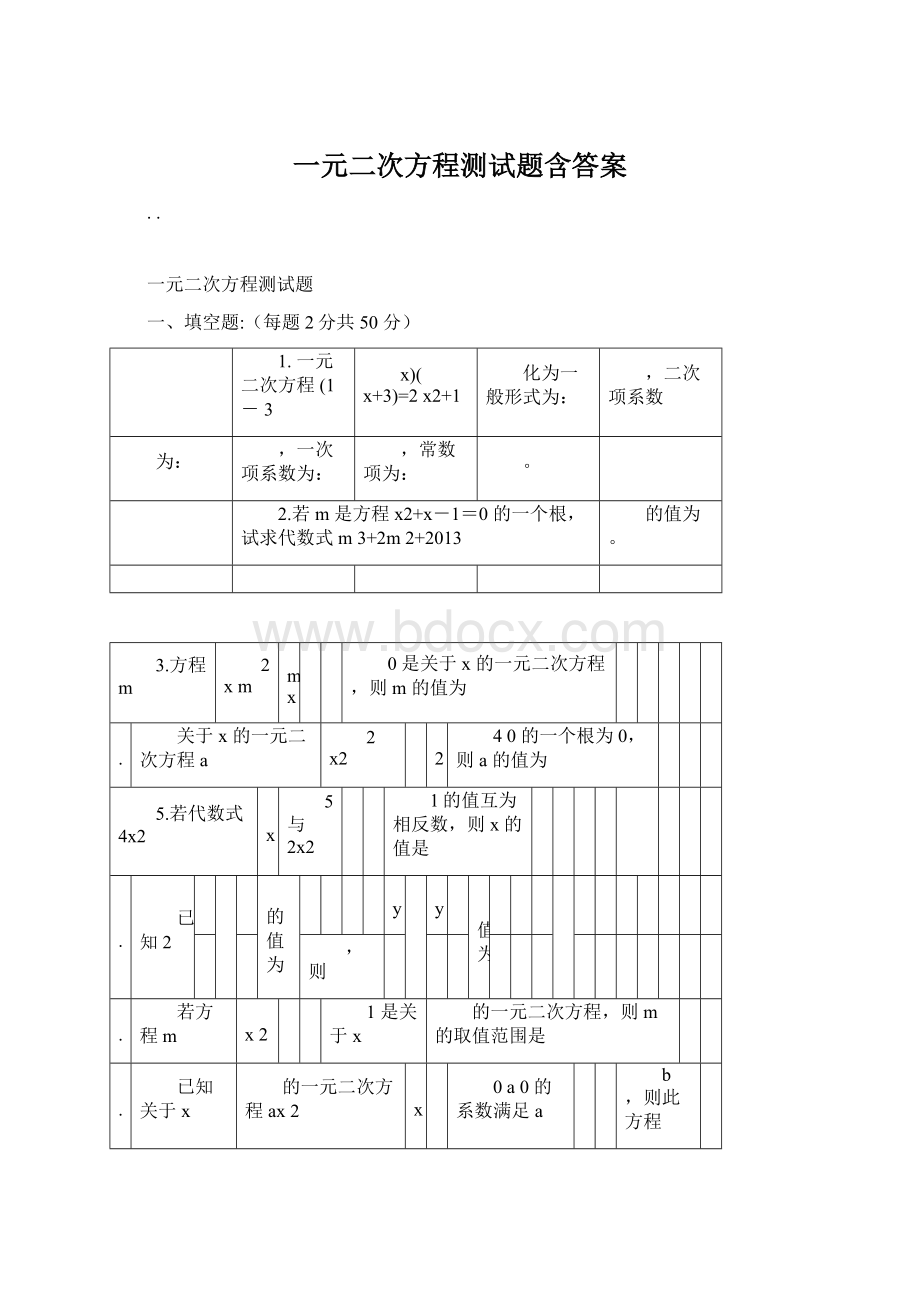 一元二次方程测试题含答案Word文档格式.docx_第1页