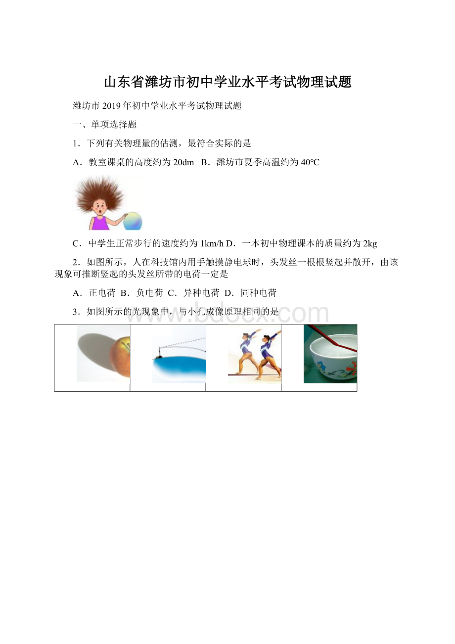 山东省潍坊市初中学业水平考试物理试题Word格式.docx