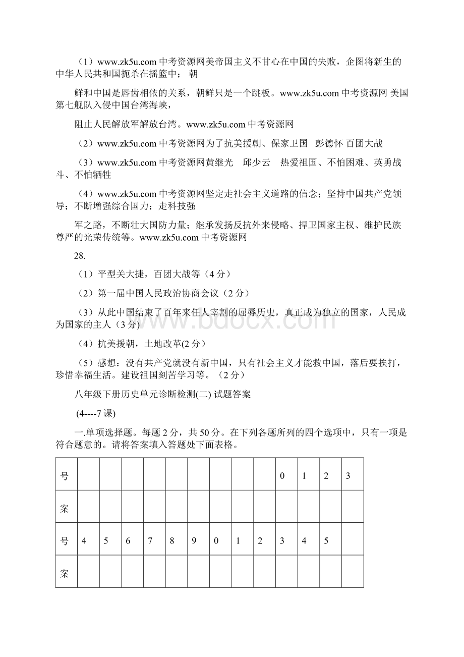 八年级下册历史单元诊断检测答案.docx_第2页