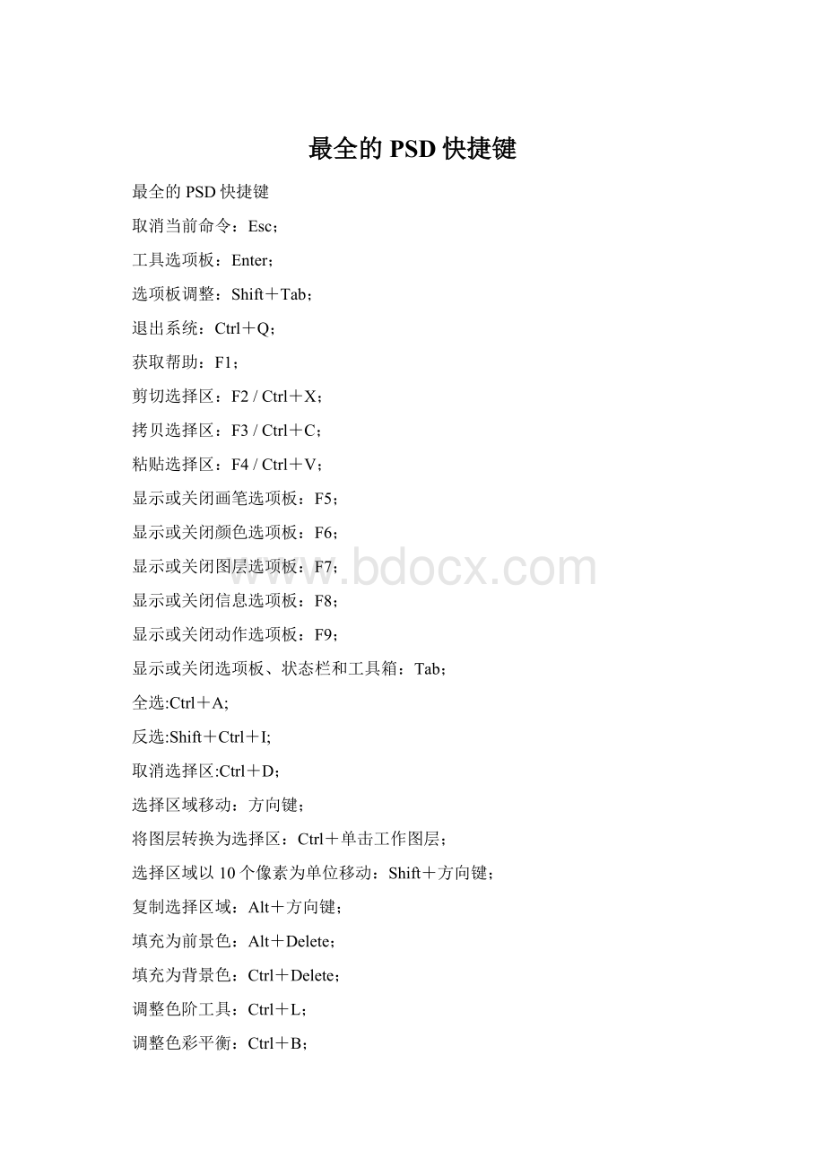 最全的PSD快捷键Word文档格式.docx_第1页
