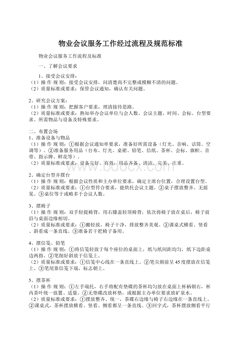 物业会议服务工作经过流程及规范标准Word格式.docx_第1页