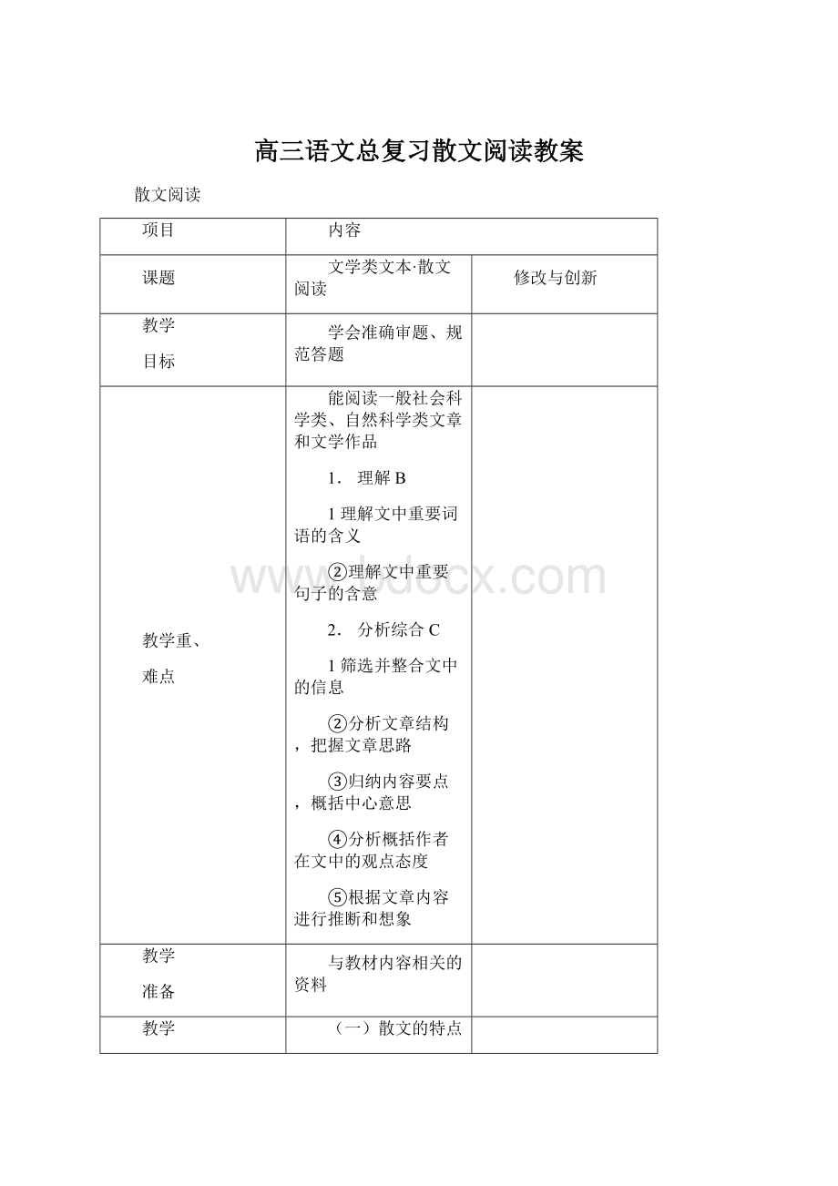 高三语文总复习散文阅读教案.docx