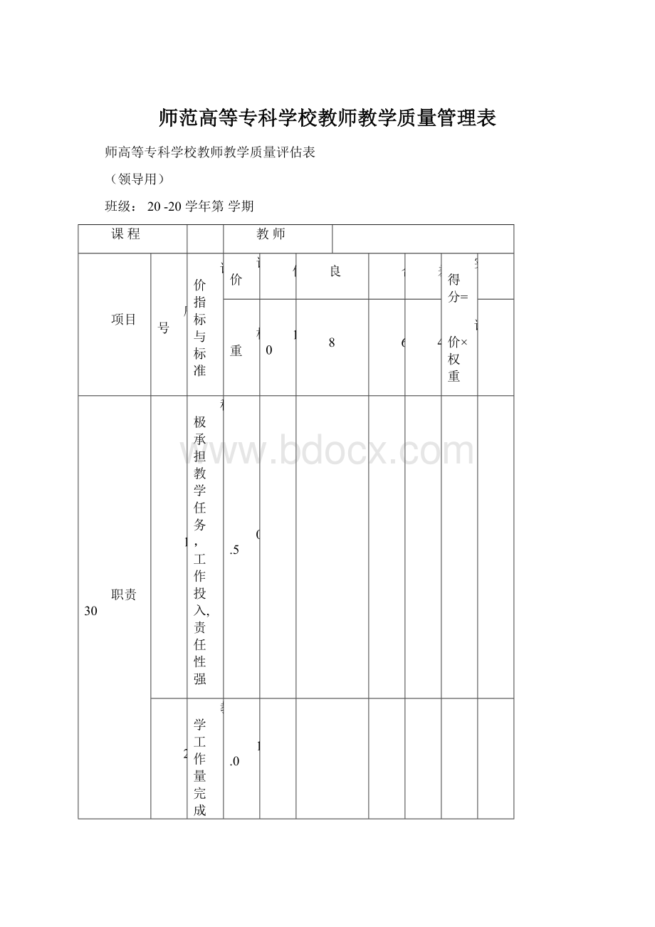 师范高等专科学校教师教学质量管理表文档格式.docx