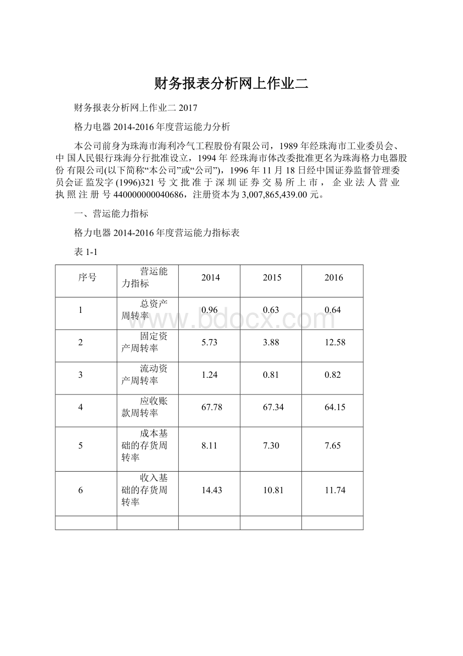 财务报表分析网上作业二.docx_第1页