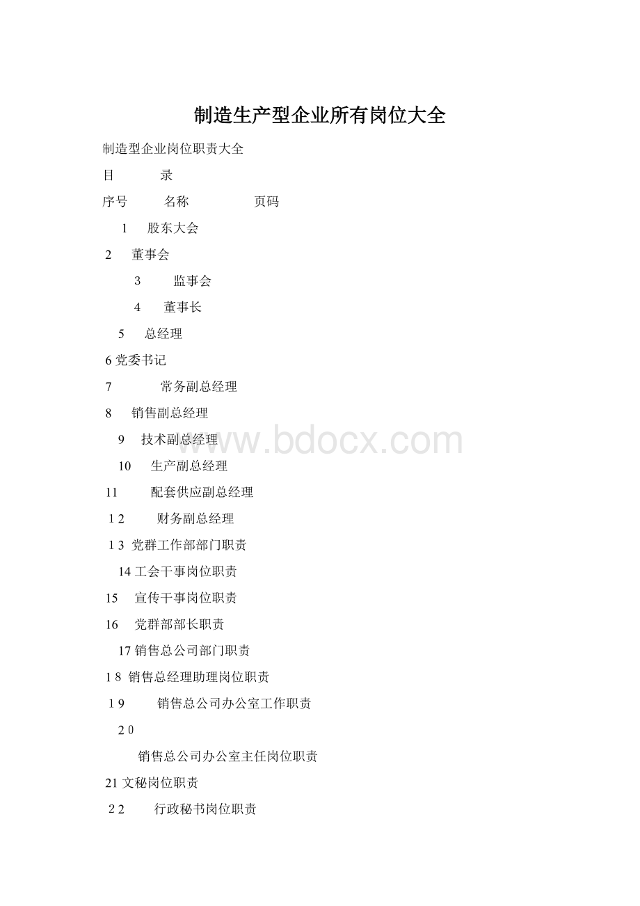 制造生产型企业所有岗位大全Word格式.docx_第1页