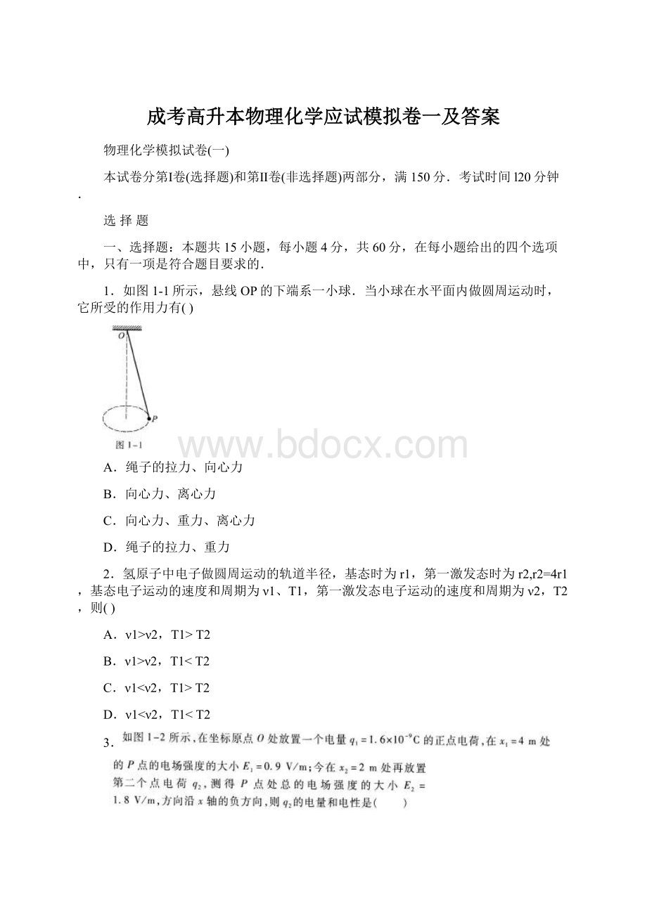 成考高升本物理化学应试模拟卷一及答案.docx