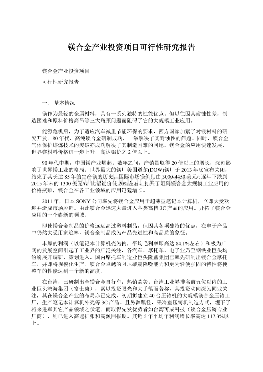 镁合金产业投资项目可行性研究报告.docx