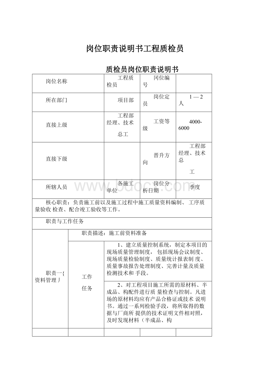 岗位职责说明书工程质检员.docx_第1页