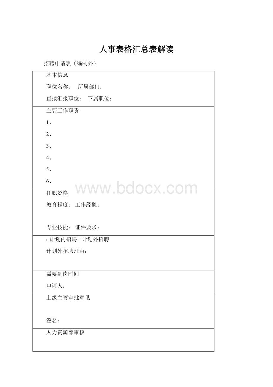 人事表格汇总表解读Word下载.docx