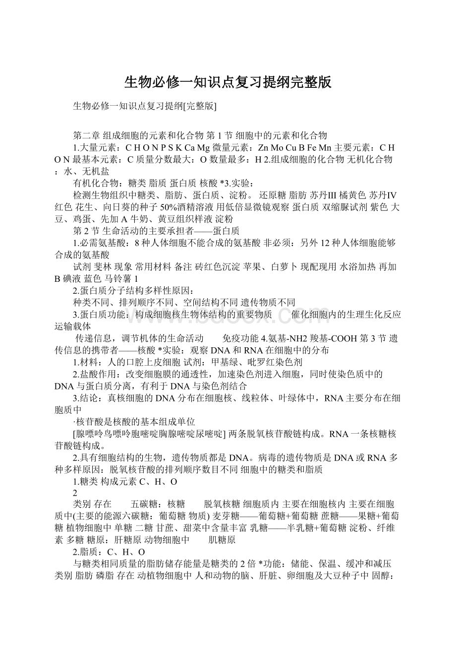 生物必修一知识点复习提纲完整版.docx_第1页