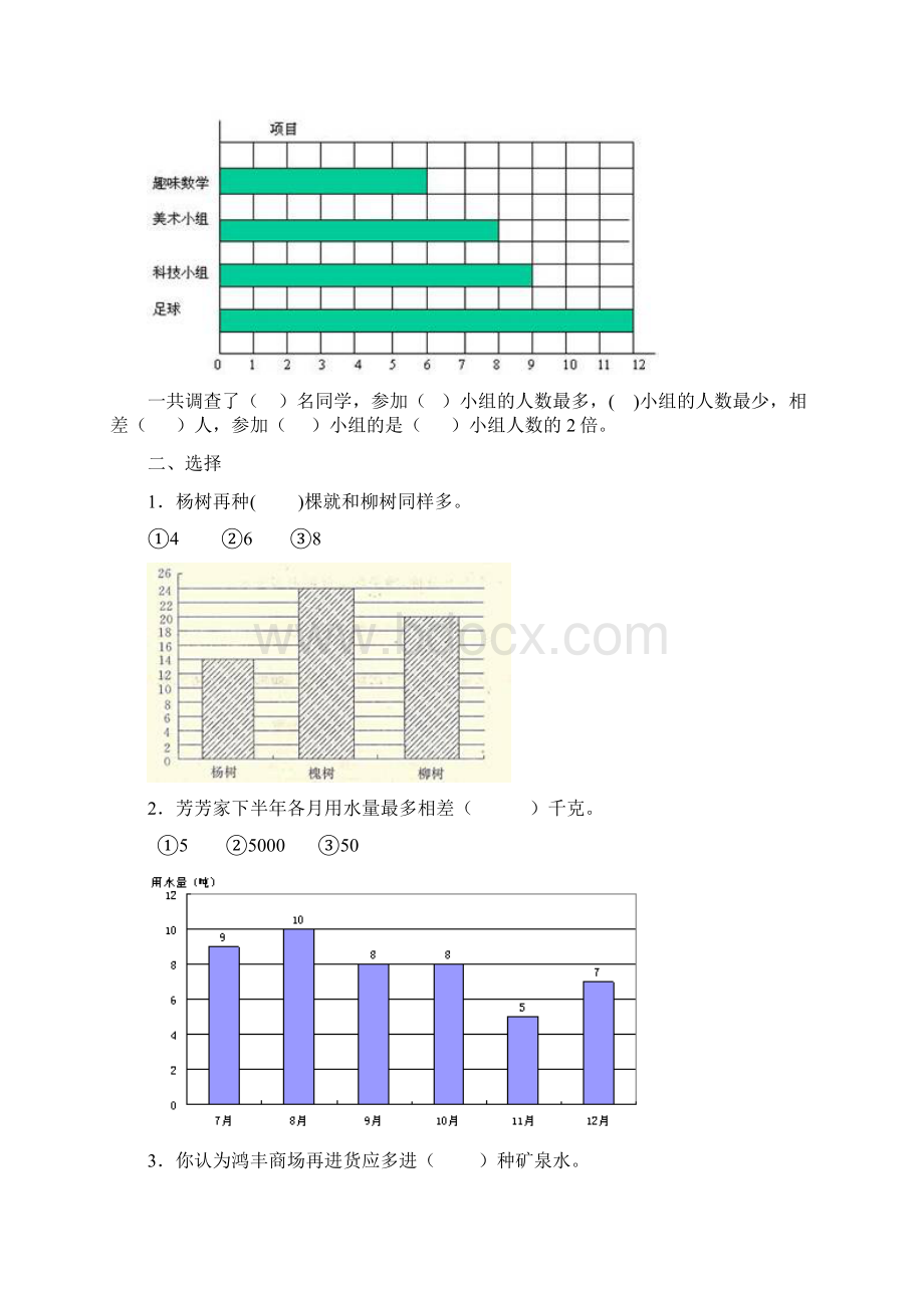 人教版四年级数学上册第七单元条形统计图考试题及答案Word文档下载推荐.docx_第3页