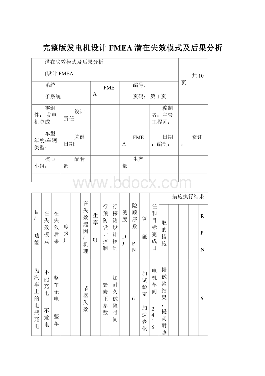 完整版发电机设计FMEA潜在失效模式及后果分析.docx_第1页