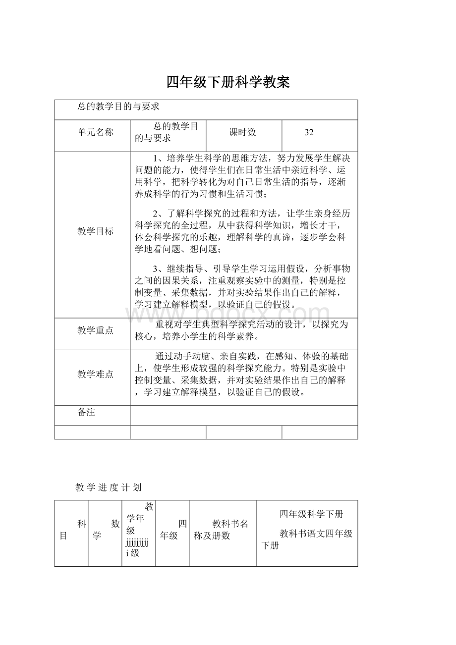 四年级下册科学教案.docx_第1页