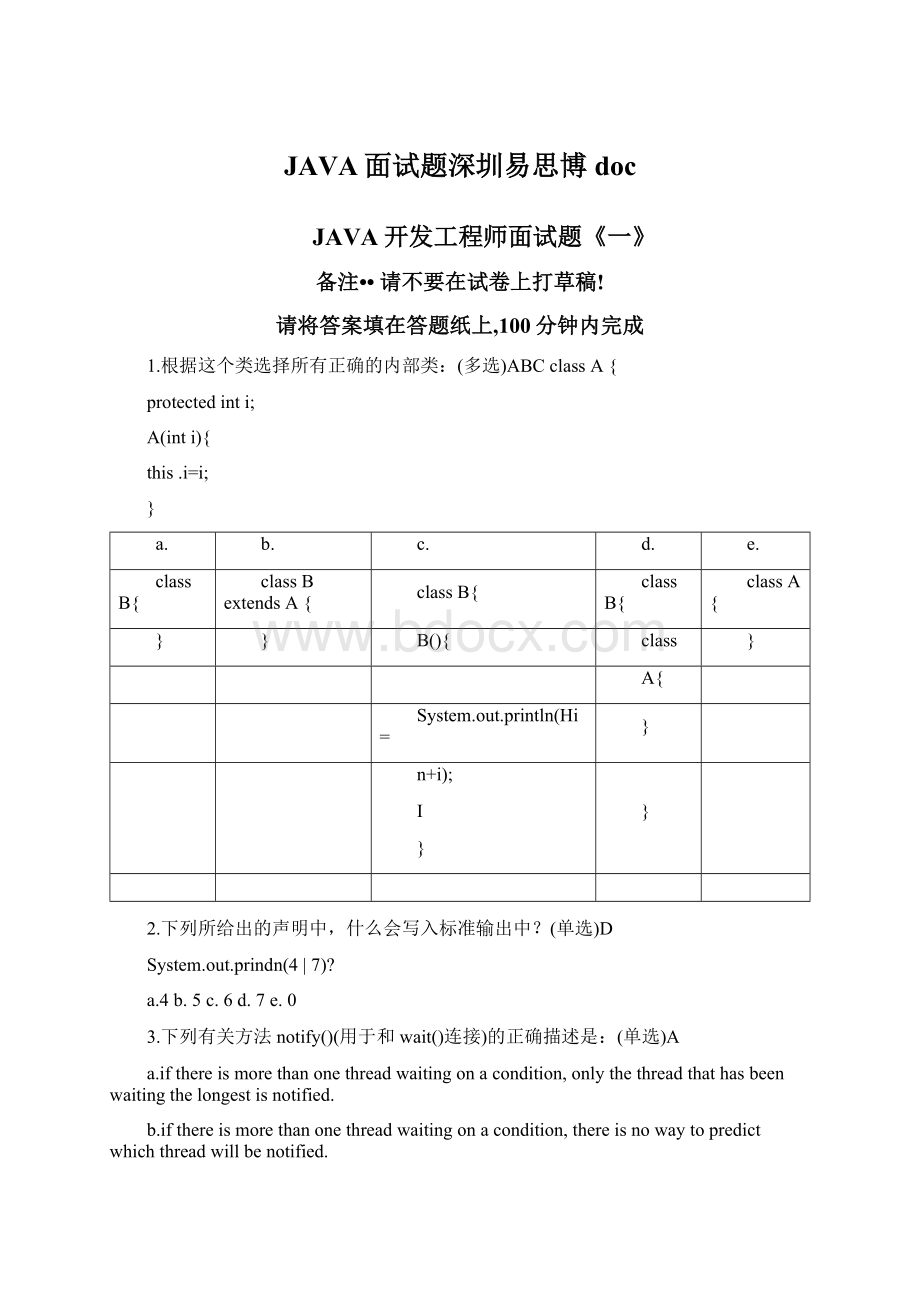 JAVA面试题深圳易思博doc.docx_第1页