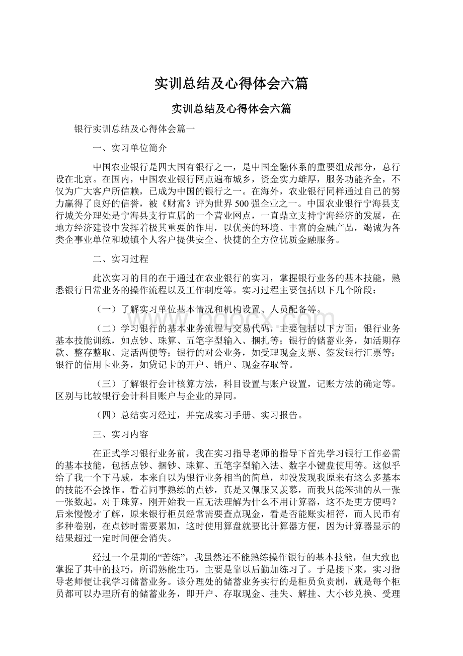 实训总结及心得体会六篇.docx_第1页