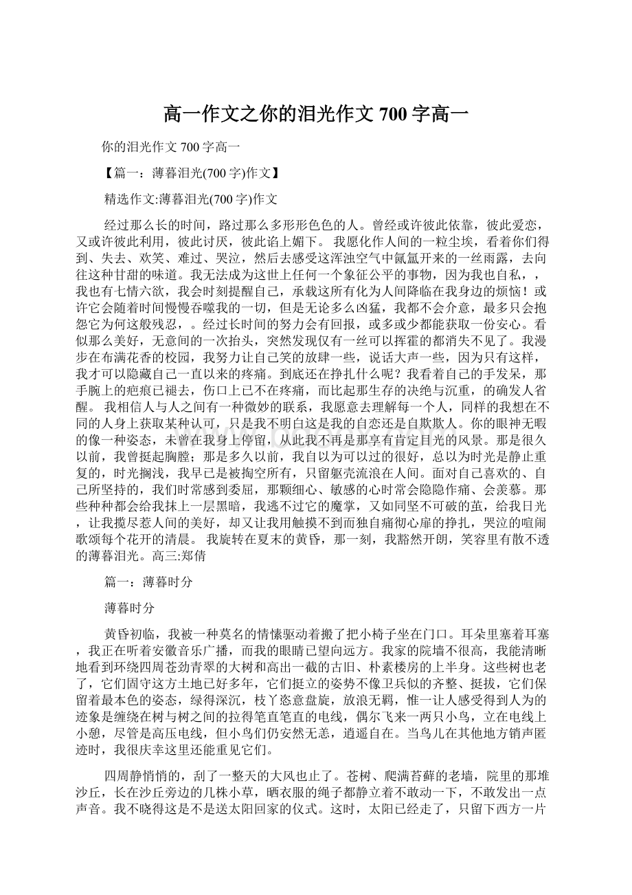 高一作文之你的泪光作文700字高一Word格式文档下载.docx