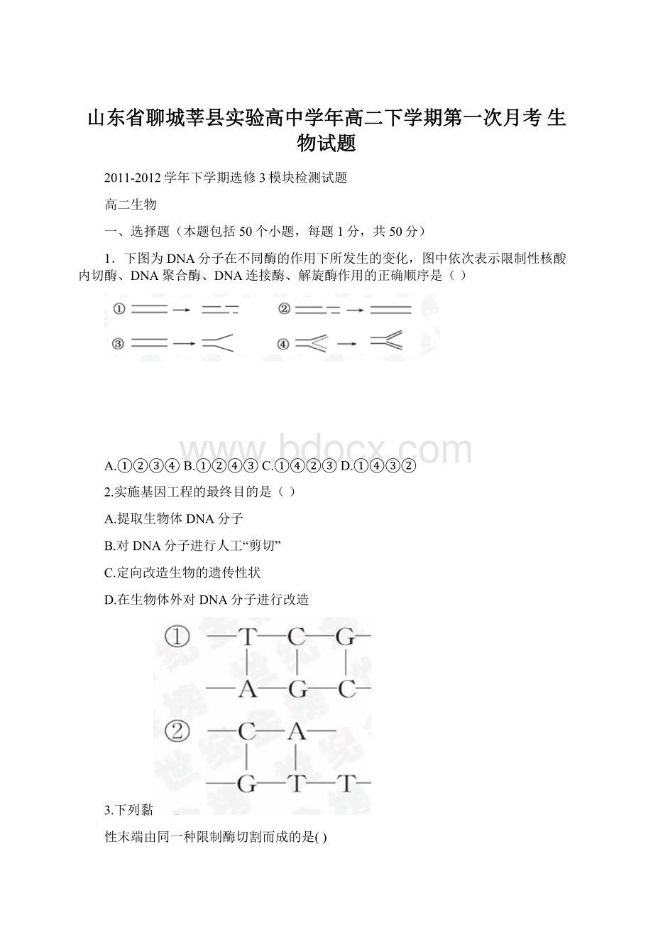 山东省聊城莘县实验高中学年高二下学期第一次月考 生物试题Word文档格式.docx_第1页