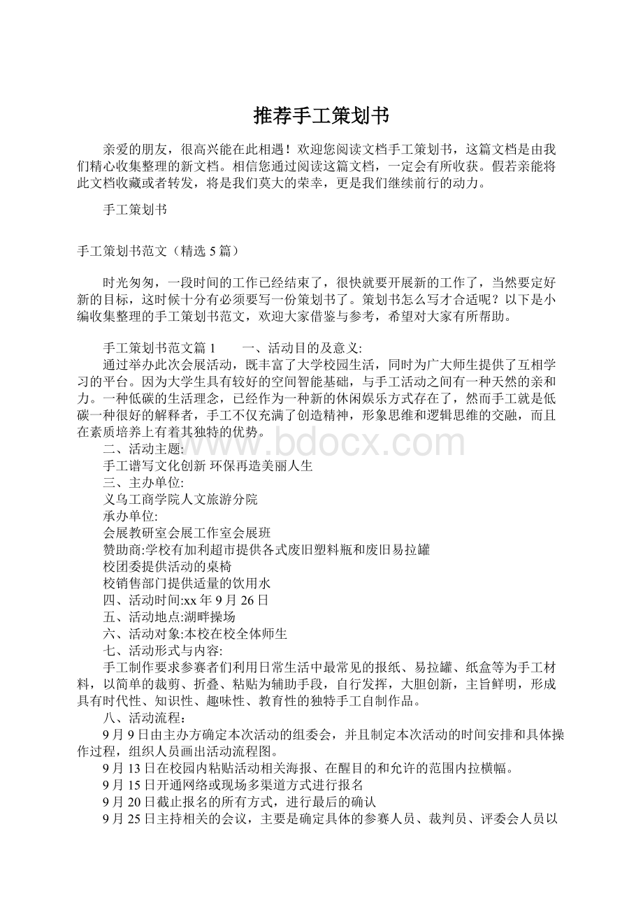 推荐手工策划书Word下载.docx