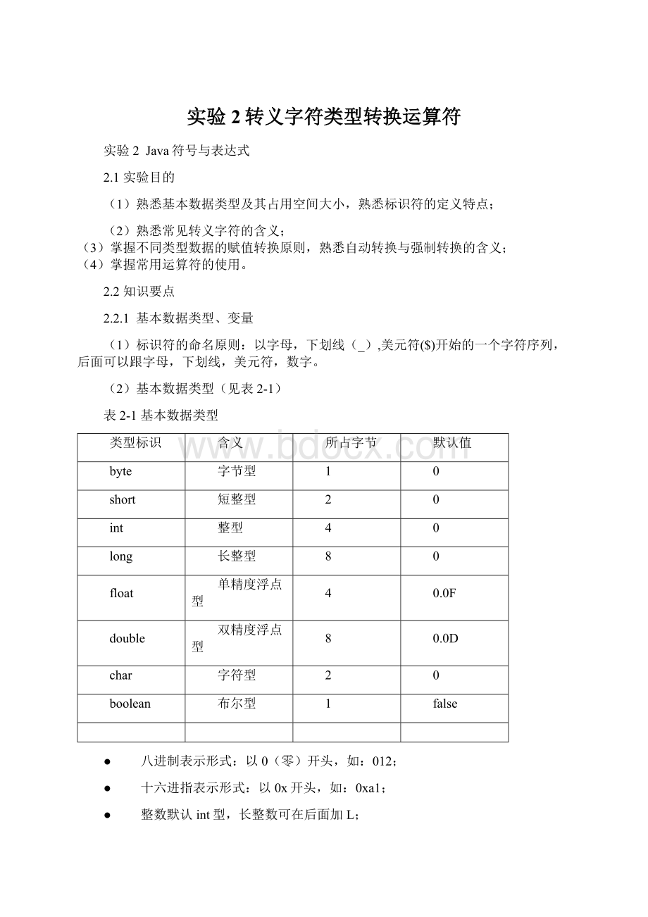 实验2转义字符类型转换运算符Word文件下载.docx