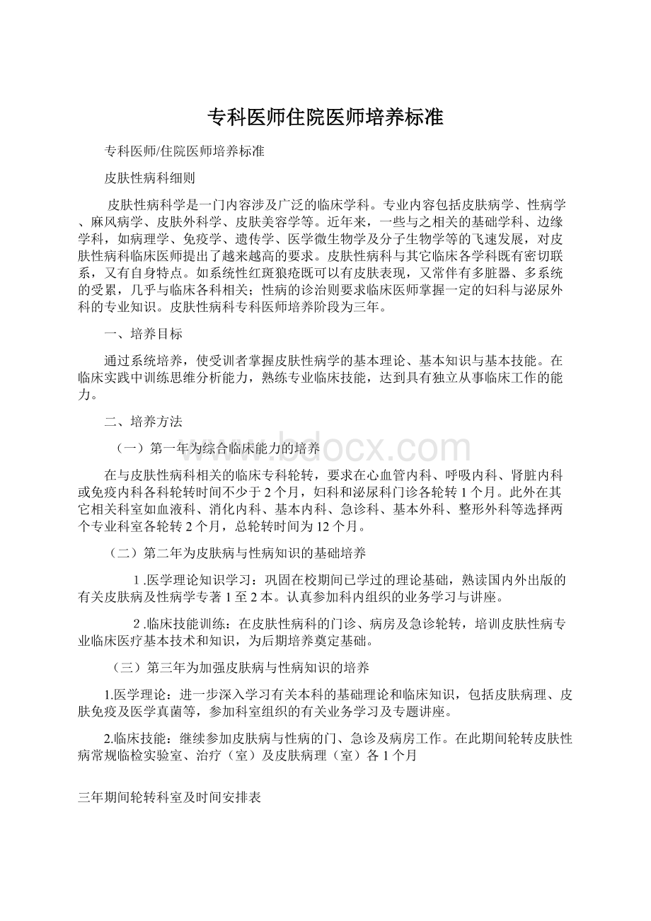 专科医师住院医师培养标准Word文件下载.docx