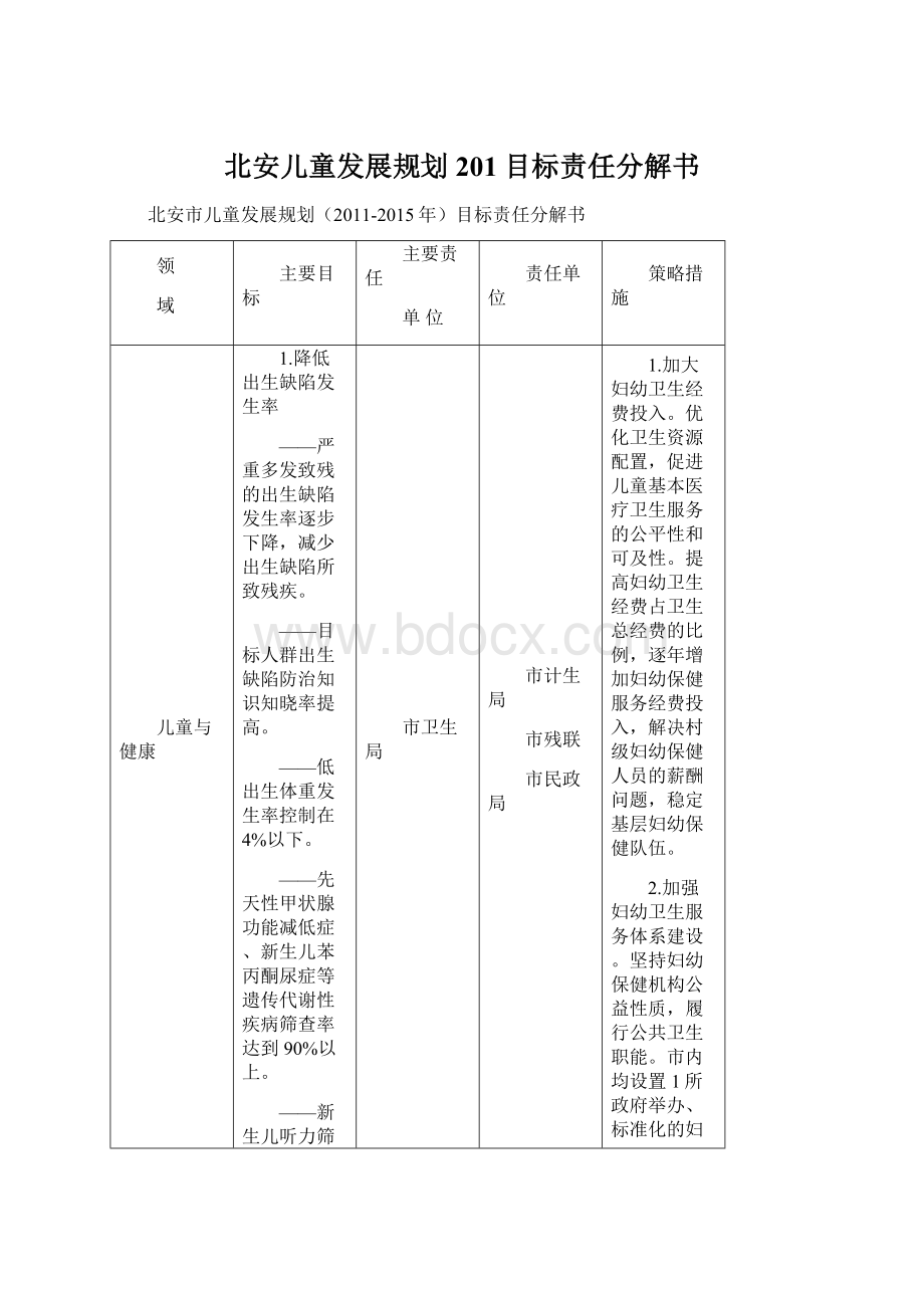 北安儿童发展规划201目标责任分解书Word格式.docx_第1页