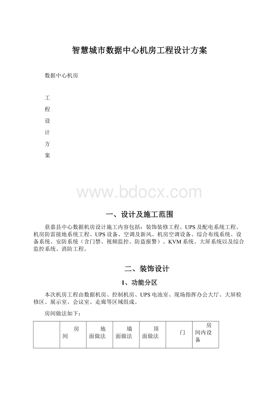 智慧城市数据中心机房工程设计方案Word文档格式.docx