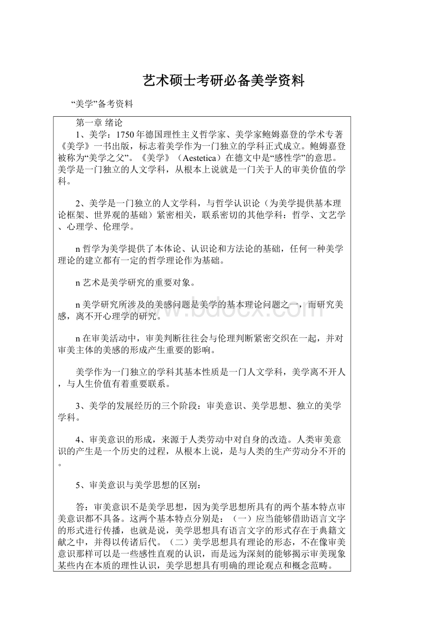 艺术硕士考研必备美学资料Word文档格式.docx