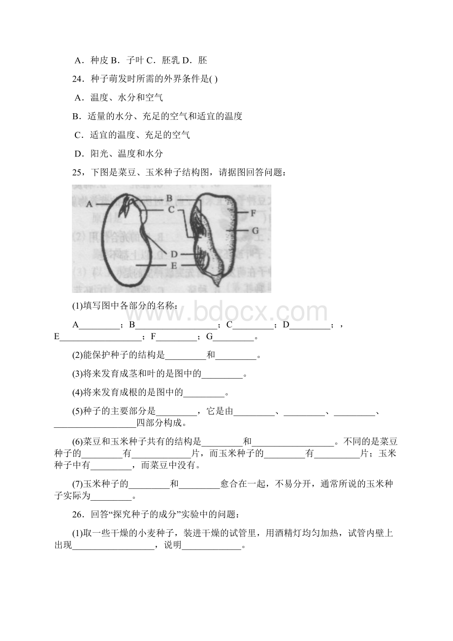 北师大版七上第1节《种子萌发形成幼苗》练习题Word文档下载推荐.docx_第3页