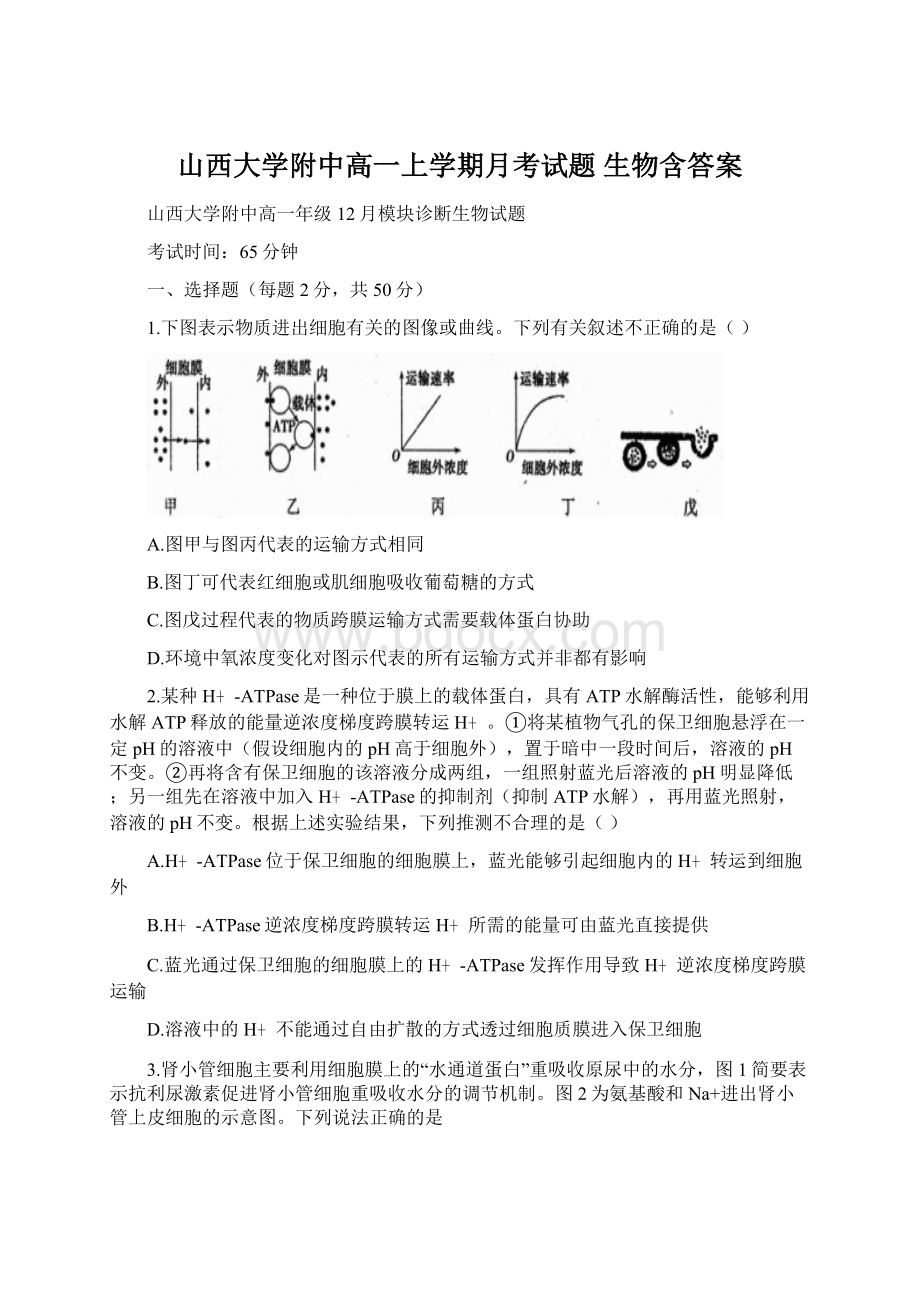 山西大学附中高一上学期月考试题 生物含答案.docx