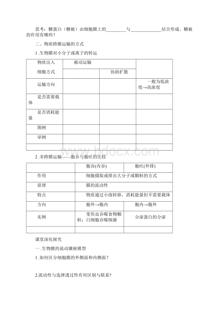 7 生物膜的流动镶嵌模型和物质跨膜运输的方式Word文档下载推荐.docx_第2页