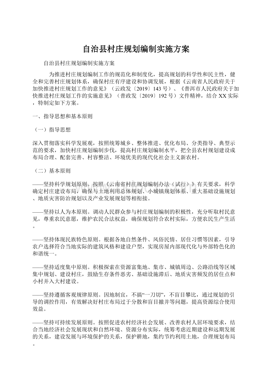 自治县村庄规划编制实施方案文档格式.docx