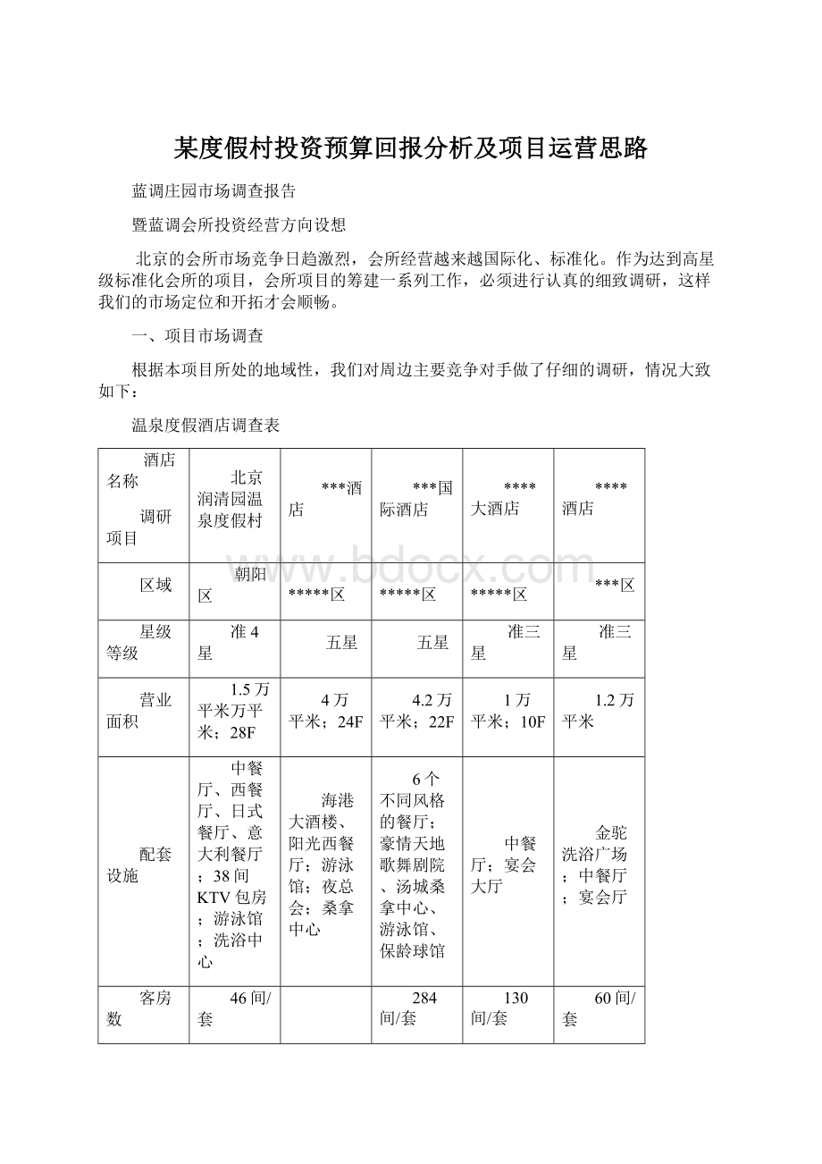 某度假村投资预算回报分析及项目运营思路.docx_第1页