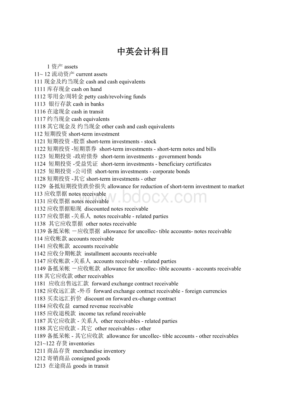 中英会计科目Word格式.docx_第1页