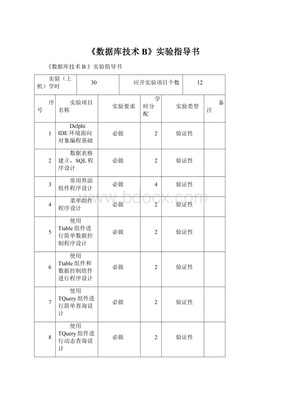 《数据库技术 B》实验指导书Word下载.docx