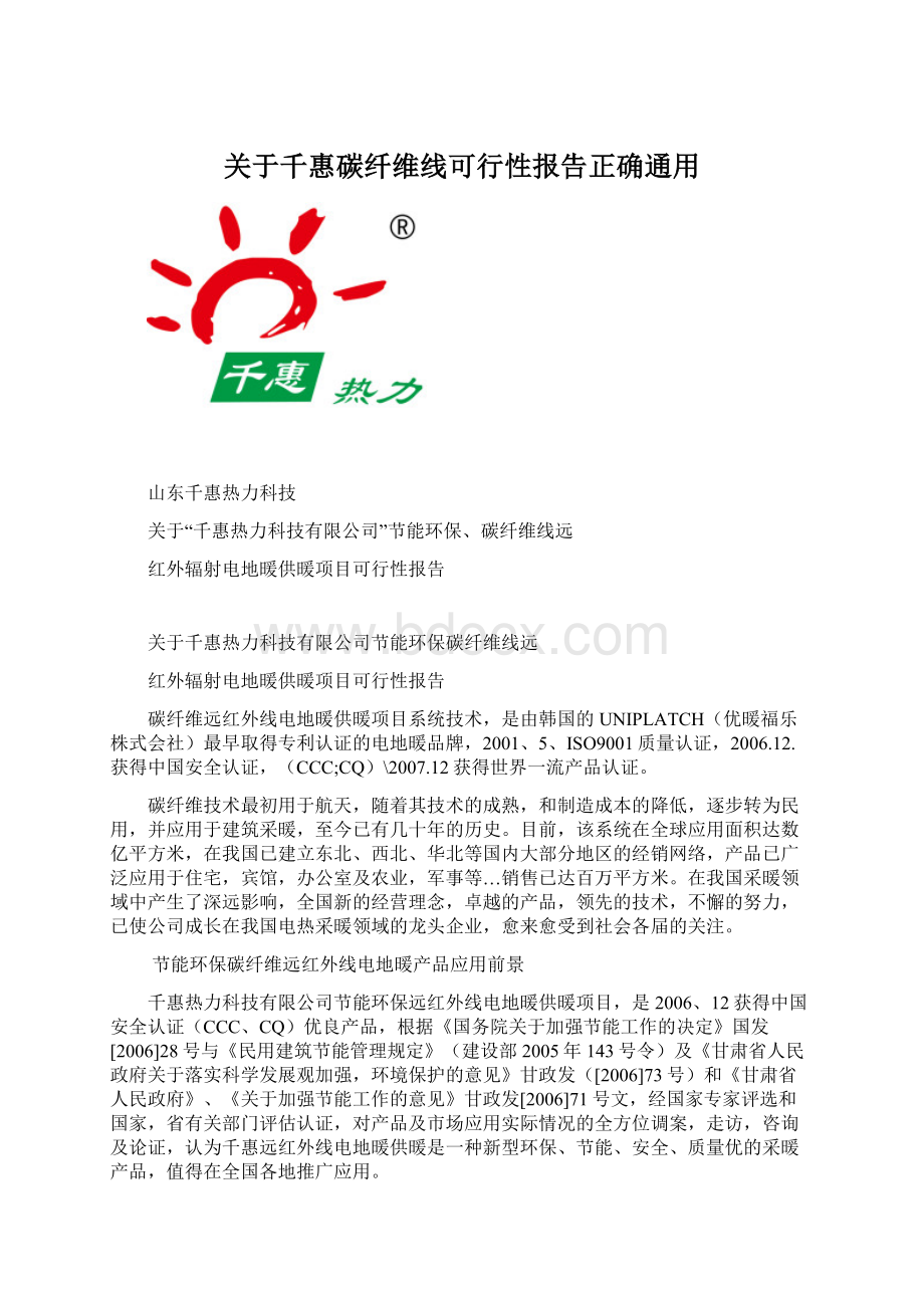 关于千惠碳纤维线可行性报告正确通用.docx