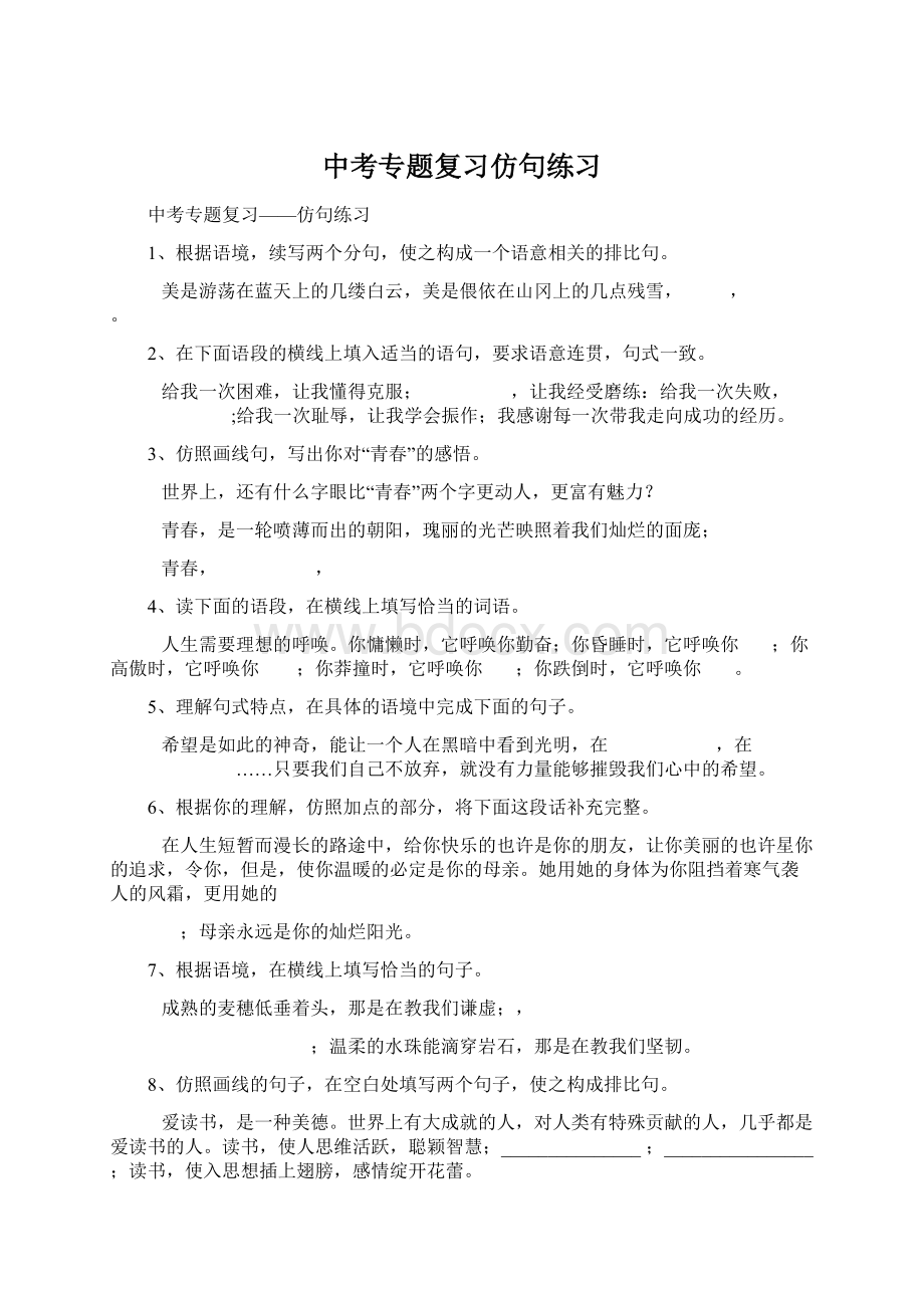 中考专题复习仿句练习.docx