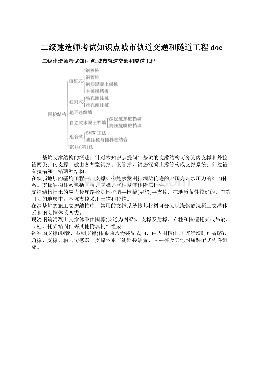 二级建造师考试知识点城市轨道交通和隧道工程docWord文档下载推荐.docx