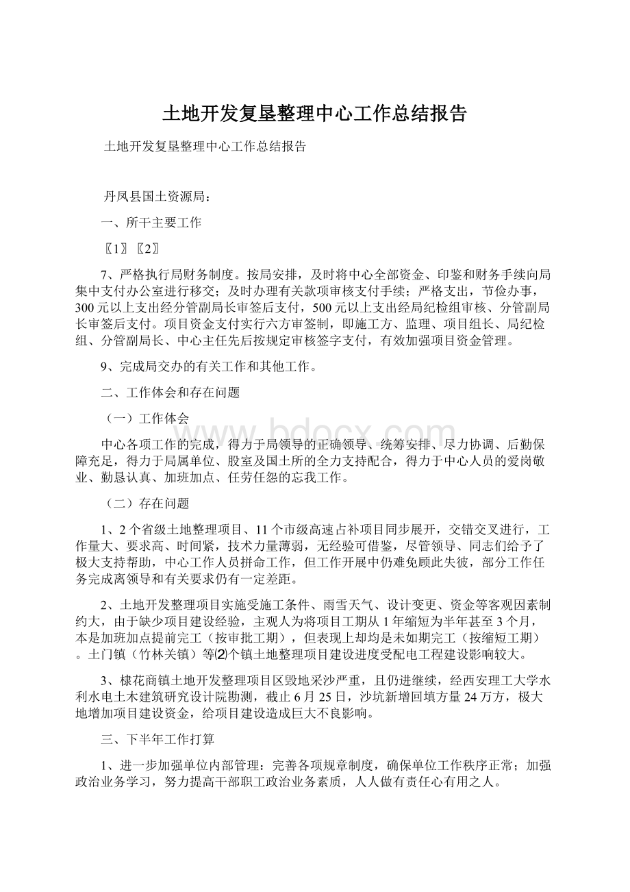 土地开发复垦整理中心工作总结报告.docx_第1页