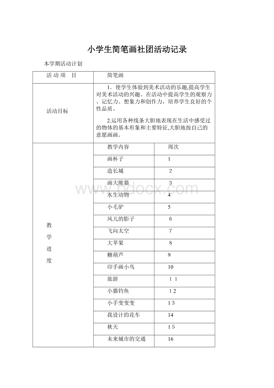 小学生简笔画社团活动记录.docx_第1页