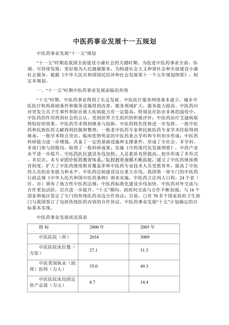 中医药事业发展十一五规划Word下载.docx