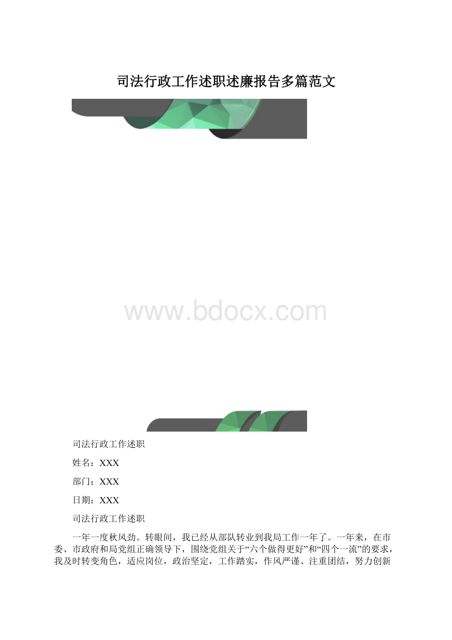 司法行政工作述职述廉报告多篇范文.docx_第1页