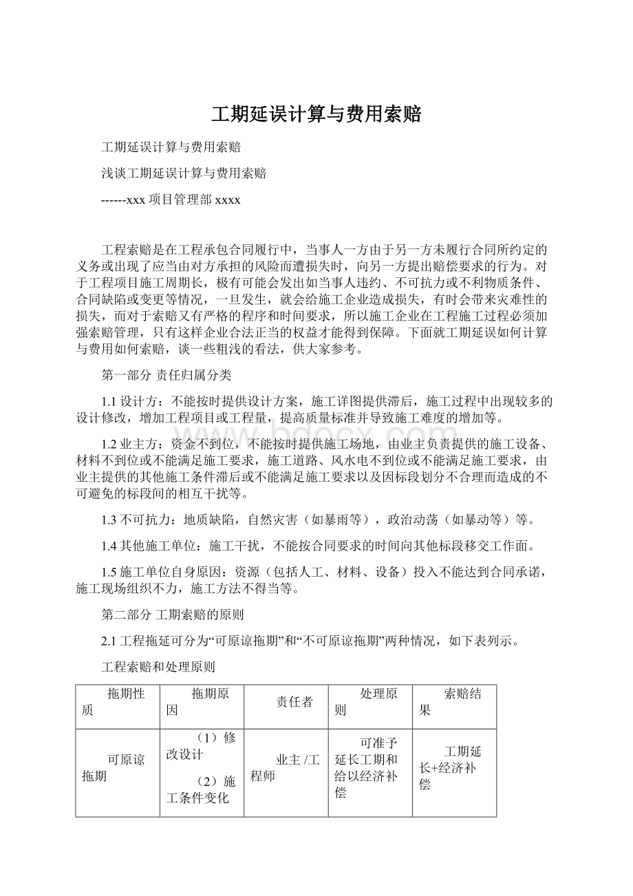 工期延误计算与费用索赔文档格式.docx