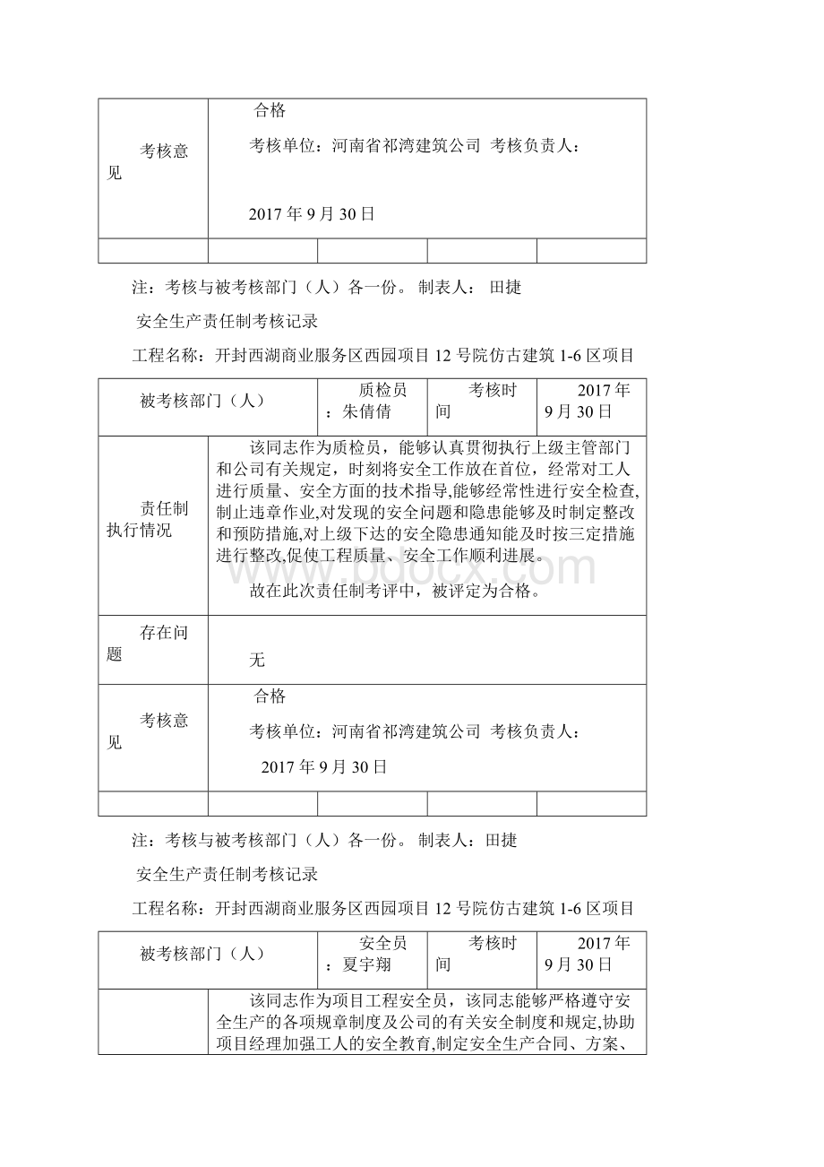 19安全生产责任制执行情况与考核记录要点Word文档格式.docx_第3页