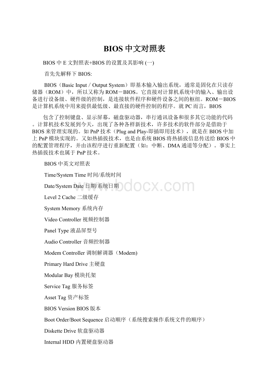 BIOS中文对照表Word文档格式.docx