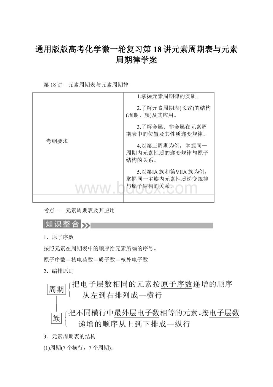 通用版版高考化学微一轮复习第18讲元素周期表与元素周期律学案.docx